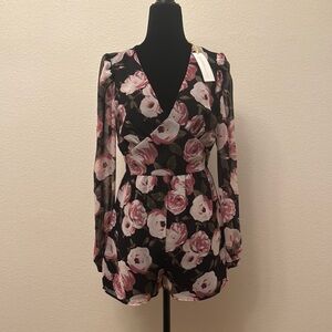 Floral Black and Pink Women's romper